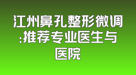 江州鼻孔整形微调：推荐专业医生与医院