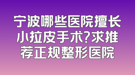 宁波哪些医院擅长小拉皮手术？求推荐正规整形医院