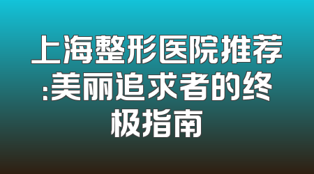 上海整形医院推荐：美丽追求者的终极指南
