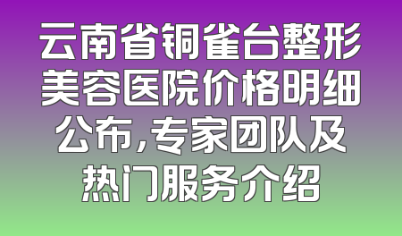 云南省铜雀台整形美容医院价格明细公布，专家团队及热门服务介绍