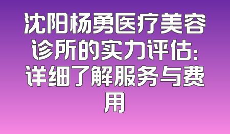 沈阳杨勇医疗美容诊所的实力评估：详细了解服务与费用