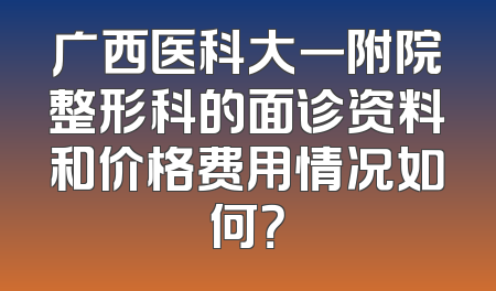 广西医科大一附院整形科的面诊资料和价格费用情况如何？