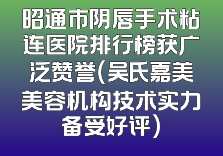 昭通市阴唇手术粘连医院排行榜获广泛赞誉（吴氏嘉美美容机构技术实力备受好评）