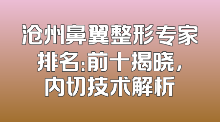 沧州鼻翼整形专家排名：前十揭晓，内切技术解析