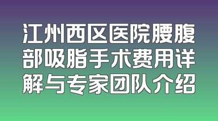江州西区医院腰腹部吸脂手术费用详解与专家团队介绍