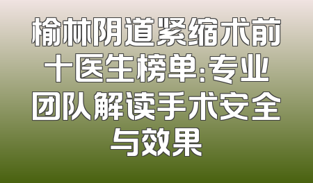 榆林阴道紧缩术前十医生榜单：专业团队解读手术安全与效果