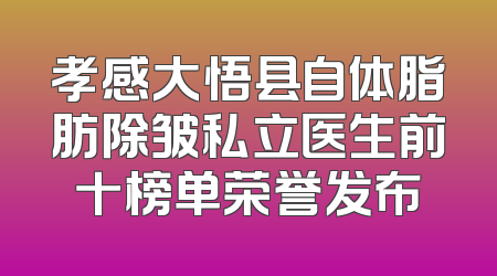 孝感大悟县自体脂肪除皱私立医生前十榜单荣誉发布