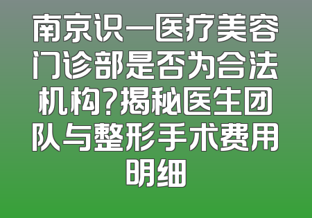 南京识一医疗美容门诊部是否为合法机构？揭秘医生团队与整形手术费用明细