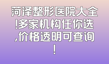 菏泽整形医院大全！多家机构任你选，价格透明可查询！