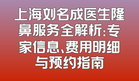 上海刘名成医生隆鼻服务全解析：专家信息、费用明细与预约指南