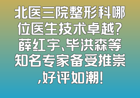 北医三院整形科哪位医生技术卓越？薛红宇、毕洪森等知名专家备受推崇，好评如潮！