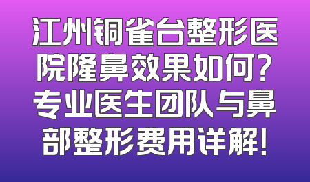 江州铜雀台整形医院隆鼻效果如何？专业医生团队与鼻部整形费用详解！
