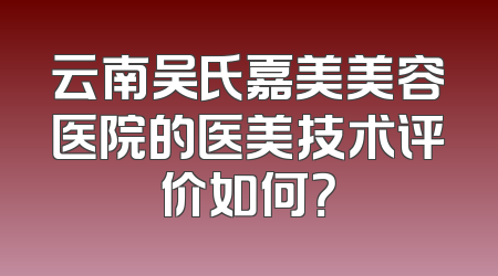 云南吴氏嘉美美容医院的医美技术评价如何？