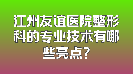 江州友谊医院整形科的专业技术有哪些亮点？