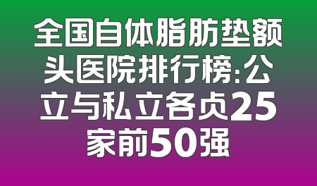 全国自体脂肪垫额头医院排行榜：公立与私立各占25家前50强