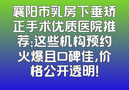 襄阳市乳房下垂矫正手术优质医院推荐：这些机构预约火爆且口碑佳，价格公开透明！