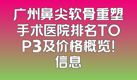 广州鼻尖软骨重塑手术医院排名TOP3及价格概览！信息