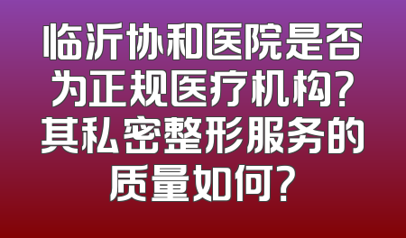 临沂协和医院是否为正规医疗机构？其私密整形服务的质量如何？