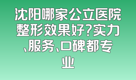 沈阳哪家公立医院整形效果好？实力、服务、口碑都专业