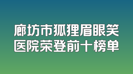 廊坊市狐狸眉眼笑医院荣登前十榜单