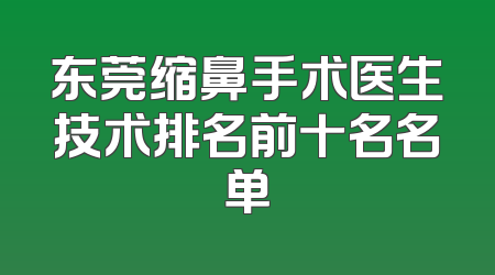 东莞缩鼻手术医生技术排名前十名名单