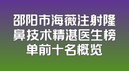 邵阳市海薇注射隆鼻技术精湛医生榜单前十名概览
