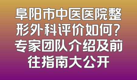 阜阳市中医医院整形外科评价如何？专家团队介绍及前往指南大公开
