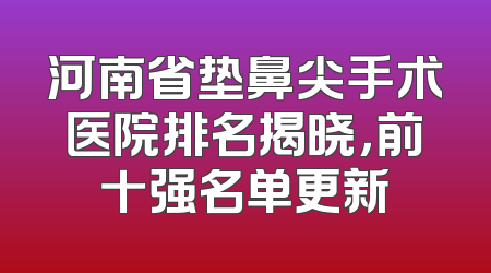 河南省垫鼻尖手术医院排名揭晓，前十强名单更新