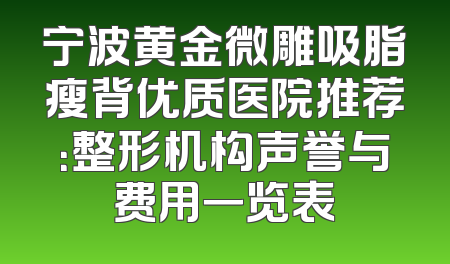 宁波黄金微雕吸脂瘦背优质医院推荐：整形机构声誉与费用一览表