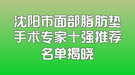 沈阳市面部脂肪垫手术专家十强推荐名单揭晓