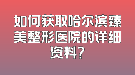 如何获取哈尔滨臻美整形医院的详细资料？