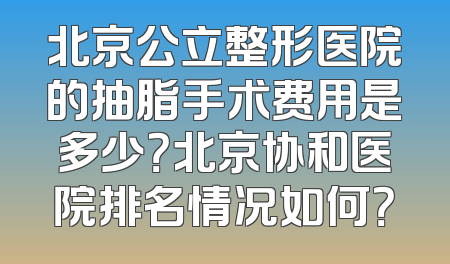 北京公立整形医院的抽脂手术费用是多少？北京协和医院排名情况如何？