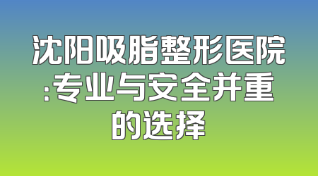 沈阳吸脂整形医院：专业与安全并重的选择