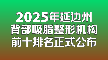 2025年延边州背部吸脂整形机构前十排名正式公布