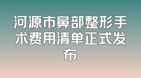河源市鼻部整形手术费用清单正式发布
