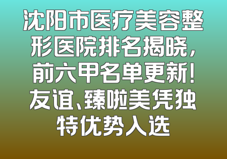 沈阳市医疗美容整形医院排名揭晓，前六甲名单更新！友谊、臻啦美凭独特优势入选
