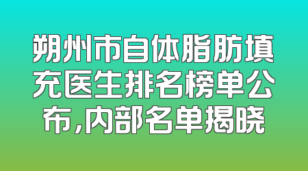 朔州市自体脂肪填充医生排名榜单公布，内部名单揭晓