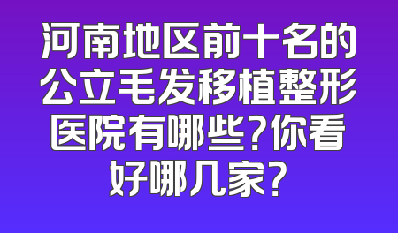 河南地区前十名的公立毛发移植整形医院有哪些？你看好哪几家？