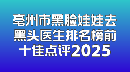 亳州市黑脸娃娃去黑头医生排名榜前十佳点评2025