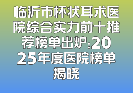 临沂市杯状耳术医院综合实力前十推荐榜单出炉：2025年度医院榜单揭晓
