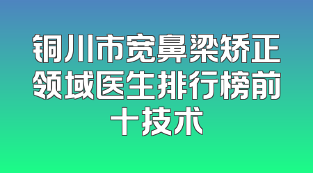 铜川市宽鼻梁矫正领域医生排行榜前十技术