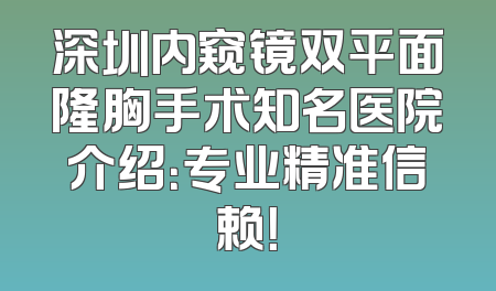 深圳内窥镜双平面隆胸手术知名医院介绍：专业精准信赖！