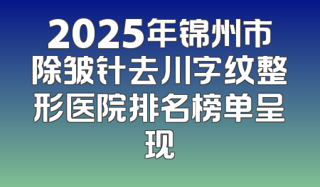 2025年锦州市除皱针去川字纹整形医院排名榜单呈现