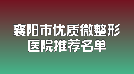 襄阳市优质微整形医院推荐名单