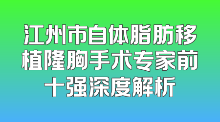 江州市自体脂肪移植隆胸手术专家前十强深度解析