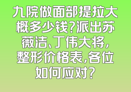 九院做面部提拉大概多少钱？派出苏薇洁、丁伟大将，整形价格表，各位如何应对？