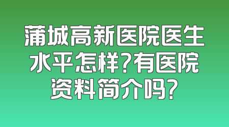 蒲城高新医院医生水平怎样？有医院资料简介吗？