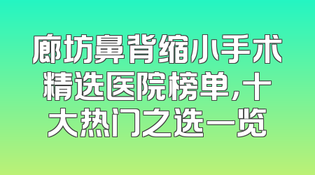 廊坊鼻背缩小手术精选医院榜单，十大热门之选一览