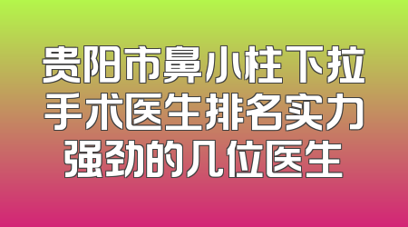贵阳市鼻小柱下拉手术医生排名实力强劲的几位医生