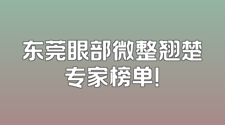 东莞眼部微整翘楚专家榜单!